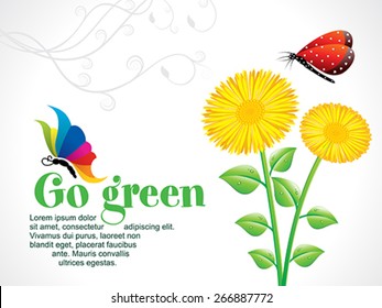 abstract artistic go green background with flower vector illustration