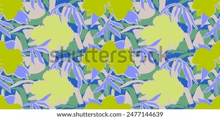 Abstract artistic hand drawn dynamic flowers print. Unique botanical collage seamless pattern. 