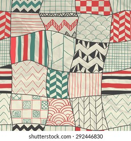 Abstract Artistic Hand Sketched Geometric Seamless Background Pattern on Crumpled Paper Texture. Pen Drawing Vector Illustration. Pattern Swatch.