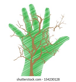 abstract artistic hand tree dry, symbol of nature protection
