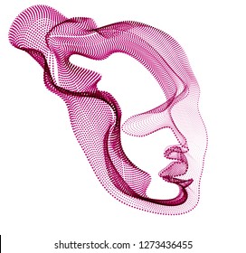 Abstraktes künstlerisches Headporträt aus gepunkteten Teilchen-Arrays, Vektorgrafik künstlicher Intelligenz, digitale visuelle Software-Schnittstelle.