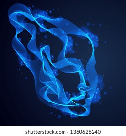 Abstract artistic human head portrait made of dotted particles array, vector illustration of Artificial Intelligence, software digital visual interface.