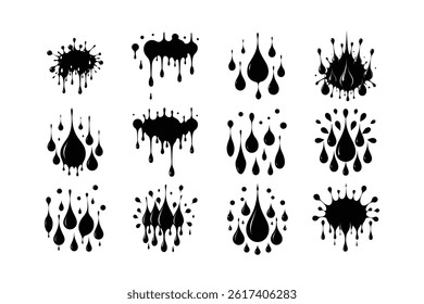 abstract artistic ink drops on surface silhouette vector illustration