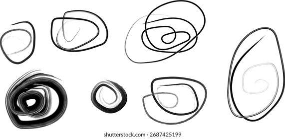 Abstract artistic ink stroke circles and curves on white background design