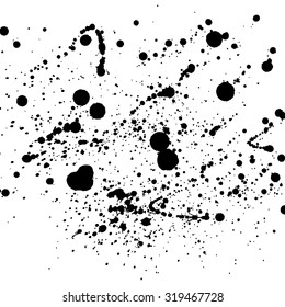 Abstract artistic paint splashes and blots in black and white. Ink splashes background. Black and white texture.