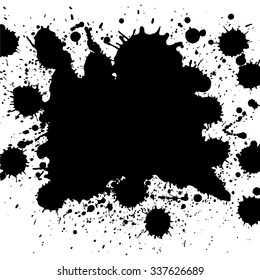 Abstract artistic paint splashes and blots in black and white. Ink splashes background. Black and white texture.
