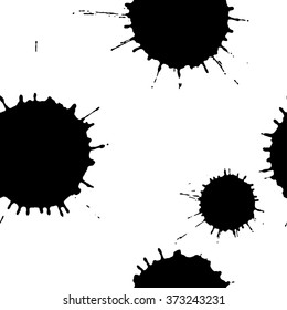 Abstract artistic paint splashes and blots seamless pattern. Black and white hand drawn splash texture. Vector illustration.