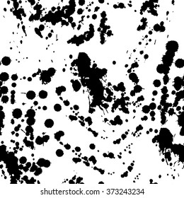 Abstract artistic paint splashes and blots seamless pattern. Black and white hand drawn splash texture. Vector illustration.
