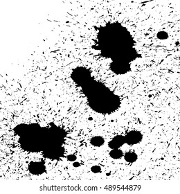 Abstract artistic paint splashes and blots. Pattern in black and white. Splash vector backdrop. Hand drawn spray texture. Black spots on white backdrop. Suitable for creating blood and ink stains.