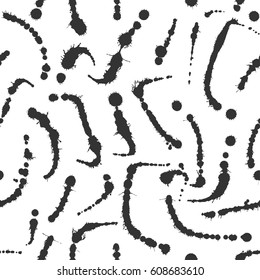 Abstract artistic paint splashes and blots seamless pattern. Black and white hand drawn splash textured background. Design for print, fabrics, textile, wrapping paper, wallpaper. Vector illustration.
