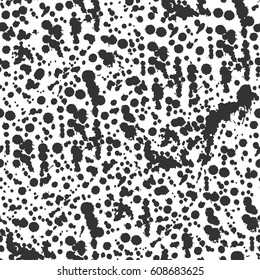 Abstract artistic paint splashes and blots seamless pattern. Black and white hand drawn splash textured background. Design for print, fabrics, textile, wrapping paper, wallpaper. Vector illustration.