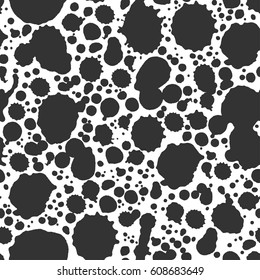 Abstract artistic paint splashes and blots seamless pattern. Black and white hand drawn splash textured background. Design for print, fabrics, textile, wrapping paper, wallpaper. Vector illustration.