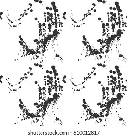 Abstract artistic paint splashes and blots seamless pattern. Black and white hand drawn splash textured background. Design for print, fabrics, textile, wrapping paper, wallpaper. Vector illustration.
