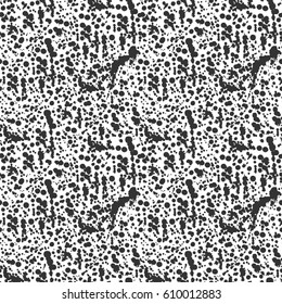 Abstract artistic paint splashes and blots seamless pattern. Black and white hand drawn splash textured background. Design for print, fabrics, textile, wrapping paper, wallpaper. Vector illustration.