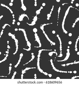 Abstract artistic paint splashes and blots seamless pattern. Black and white hand drawn splash textured background. Design for print, fabrics, textile, wrapping paper, wallpaper. Vector illustration.