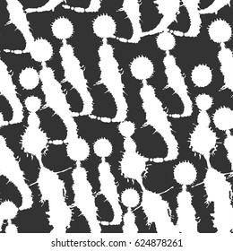 Abstract artistic paint splashes and blots seamless pattern. Black and white hand drawn splash textured background. Design for print, fabrics, textile, wrapping paper, wallpaper. Vector illustration.