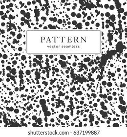 Abstract artistic paint splashes and blots seamless pattern. Black and white hand drawn splash textured background. Design for print, fabrics, textile, wrapping paper, wallpaper. Vector illustration.