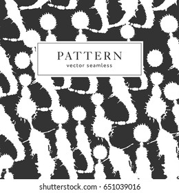Abstract artistic paint splashes and blots seamless pattern. Black and white hand drawn splash textured background. Design for print, fabrics, textile, wrapping paper, wallpaper. Vector illustration.