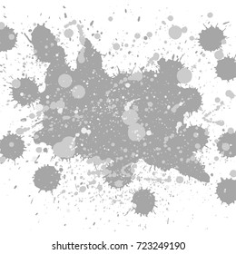 Abstract artistic paint splashes and blots in grey over white. Vector texture background. Square format.
