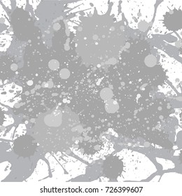 Abstract artistic paint splashes and blots in grey over white. Vector texture background. Square format.