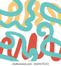 Abstract Artistic Pattern with Retro Multicolor Organic Shapes and Curves Seamless Pattern