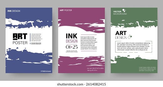 Abstract artistic poster. Colorful paint brush splashes and strokes creative placard. .Grunge painting print concept. Ink color graphic spots textures exhibition banner. Vector eps