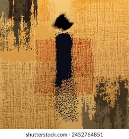 Abstract artistic poster with an "i" in the center on a textured background, gold, copper and black giving the image an old painting style.