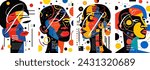 Abstract artistic poster set. Person face in simple graphic color spots with creative inscription placard. Design art modern painting exhibition and fashion print concept. Trendy artwork vector banner