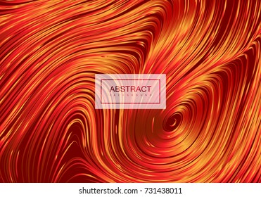 Abstract artistic red background with curled lines. Vector creative illustration. Swirled silky pattern. Marble or hairy texture imitation. Fire vortex decorative pattern