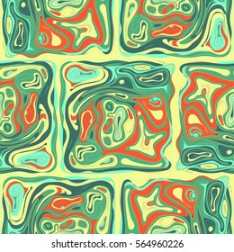 Abstract artistic repeating background in trendy psychedelic style and colors. Vector seamless pattern.