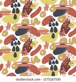 Abstract artistic seamless pattern hand drawn with brush strokes, spots, texture, modern trendy design.