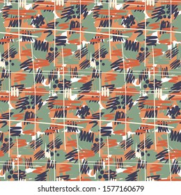 Abstract artistic seamless pattern hand drawn with brush strokes, spots, texture, modern trendy design.
