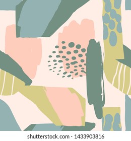 Abstract artistic seamless pattern with trendy hand drawn textures, spots, brush strokes. Modern abstract design for paper, cover, fabric, interior decor and other users.