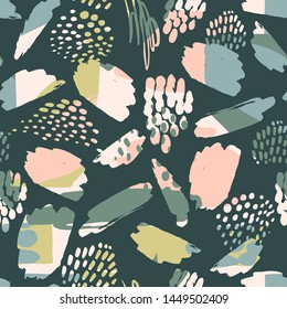 Abstract artistic seamless pattern with trendy hand drawn textures, spots, brush strokes. Modern abstract design for paper, cover, fabric, interior decor and other users.