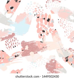 Abstract artistic seamless pattern with trendy hand drawn textures, spots, brush strokes. Modern abstract design for paper, cover, fabric, interior decor and other users.