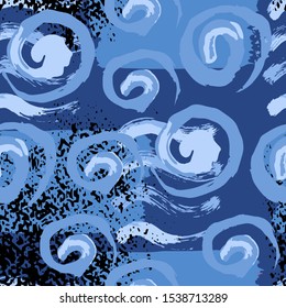 Abstract artistic seamless pattern with trendy hand drawn textures, spots, brush strokes. Gypsy, Brazilian colorful style. Sea waves
