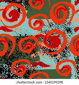 Abstract artistic seamless pattern with trendy hand drawn textures, spots, brush strokes. Modern bright design for paper, covers, home decoration. Brazilian