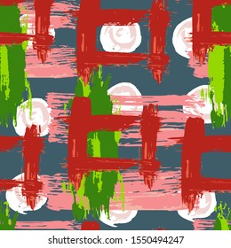 Abstract artistic seamless pattern with trendy hand drawn textures, brush strokes. Modern bright design for paper, covers, fabrics. Collage of different textures