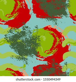 Abstract artistic seamless pattern with trendy hand drawn textures, spots, brush strokes. Modern bright design for paper, covers, decoration. Brazilian Carnival