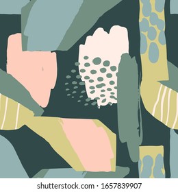 Abstract artistic seamless pattern with trendy hand drawn textures, spots, brush strokes. Modern abstract design for paper, cover, fabric, interior decor and other users.