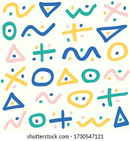 Abstract artistic seamless patterns with lines, dots and circles. Modern design for textile, paper, cover, fabric, interior decor, wallpaper. Colorful surface isolated pattern for clothes. 
