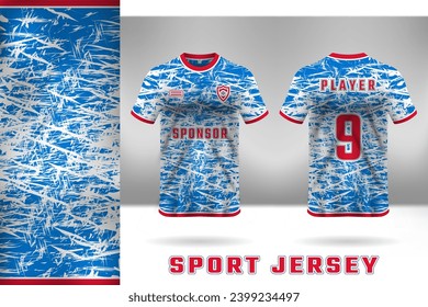 Abstract artistic sports jersey design, red and blue, front and back appearance