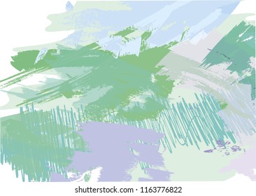 Abstract artistic spots in pale green and blue  colors, vector hand drawn illustration 