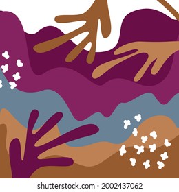 abstract artistic square background with different shapes and floral foliage and plants elements, vector illustration graphic design