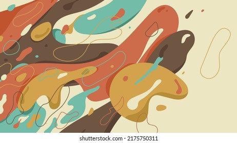 Abstract artistic style composition, made of various random fluid, geometric, and splattered shapes in retro pastel colors. Vector illustration