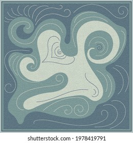 Abstract artistic stylish pattern. Design element in the interior. Pastel shades of green-blue background. Trendy decorative lines with face outlines