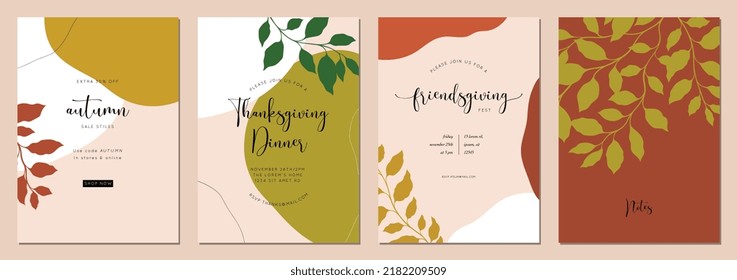 Abstract Artistic Templates In Autumn Colors. For Wedding, Birthday, Invitation, Poster, Business Card, Flyer, Banner, Brochure, Email Header, Post In Social Networks, Advertising, Corporate Style.