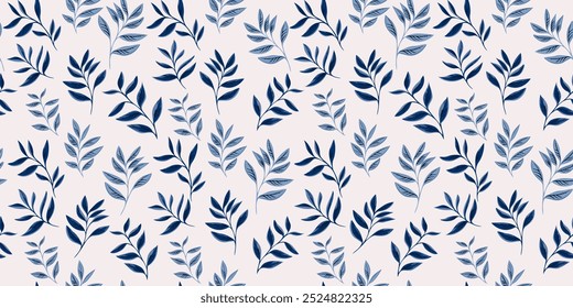 Abstractas patrón artístico de hojas diminutas. Impresión transparente de subgrupos de hoja Pequeña azul. Ilustración de dibujo de Vector. Ornamento de la Naturaleza para la materia textil, diseño superficial, tela, Fondo de pantalla