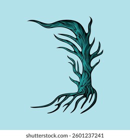 Abstract Artistic Tree Green Leafless in Vintage Style Vector
