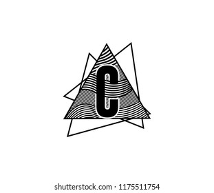 Abstract Artistic Triangle Striped Wave Letter C Monogram Logo